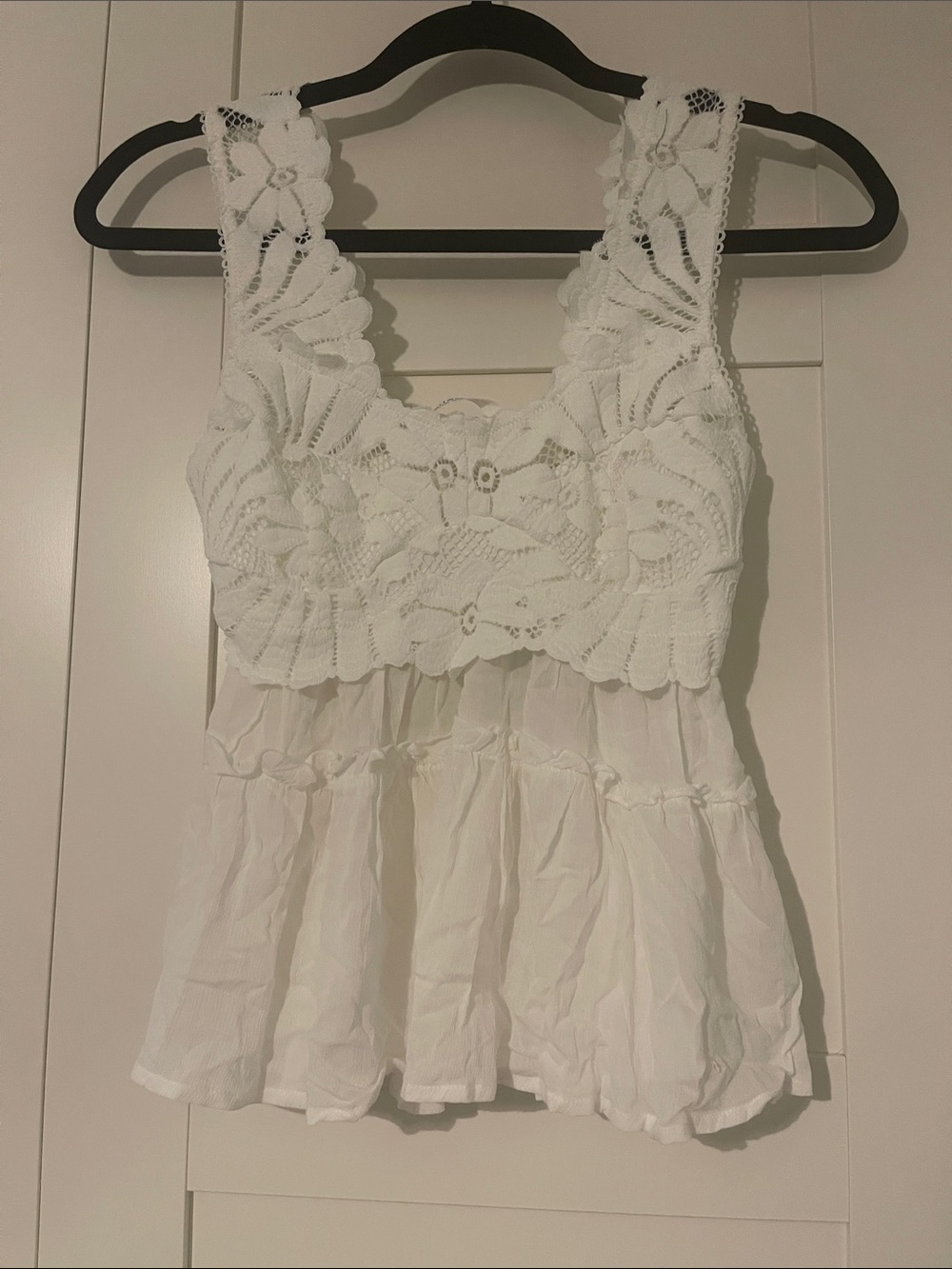 Free People Intimately White Lace Crochet Peplum Tank Top